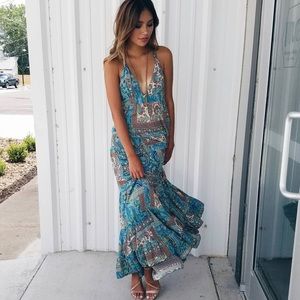 Ruffle Deep V-Neck Maxi Dress